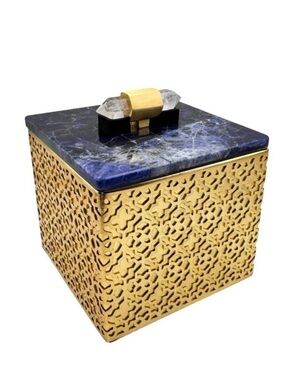 NEW Kendra Scott Ornate Jewelry Box  Gold Blue Sodalite Quartz Gold Tone Square